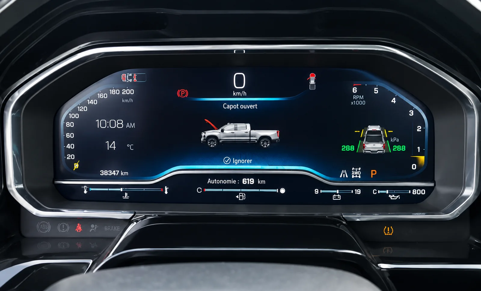 Compteur du Silverado 2025 indiquant 38 347 km